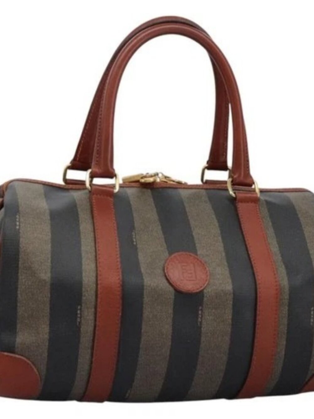 FENDI Pecan Canvas Boston Bag Black Brown Auth